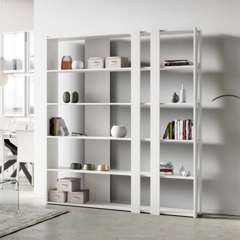 White modern design wall bookcase 6 shelves home office Kato C