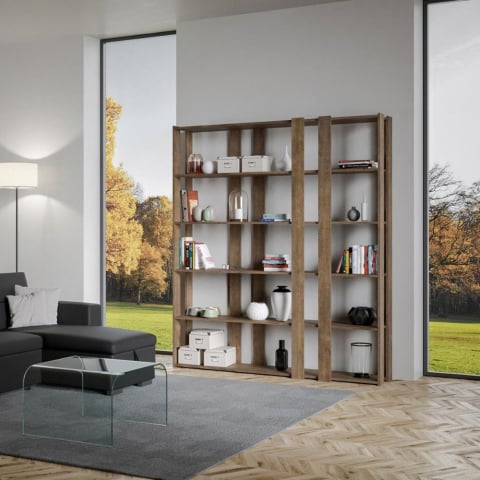 Wall bookcase living room office 6 shelves wood design Kato E Wood