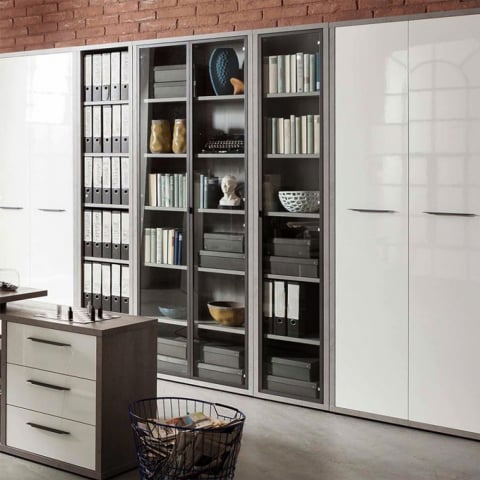 Grey Modern Design Narrow Wooden Bookshelf with 6 Shelves Hart
