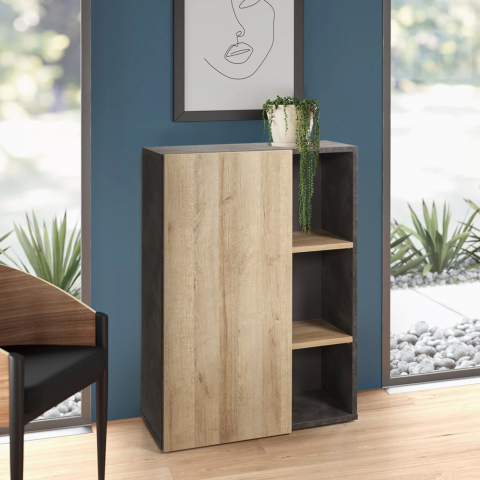 Bookcase Bookshelf 3 Shelves And Door Grey Natural Oak Design Core
