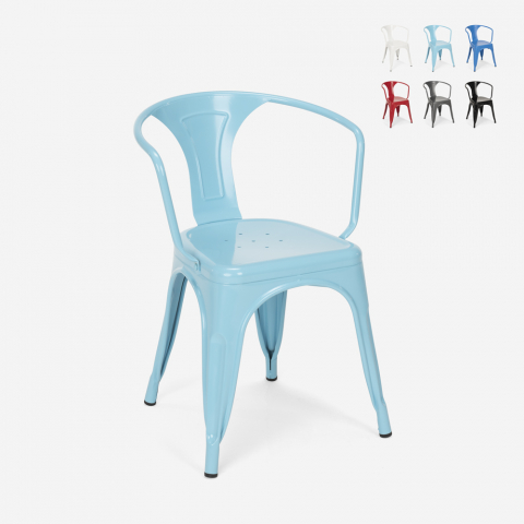 Stock 20 Tolix Industrial chairs with armrests steel for kitchen and bar Steel Arm Promotion