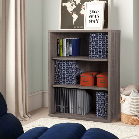 Low Wooden Bookshelf Unit with 3 Adjustable Shelves Durmast Promotion