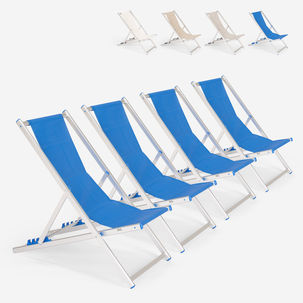 4 Adjustable Folding Aluminium Beach Deck Chairs Riccione Gold