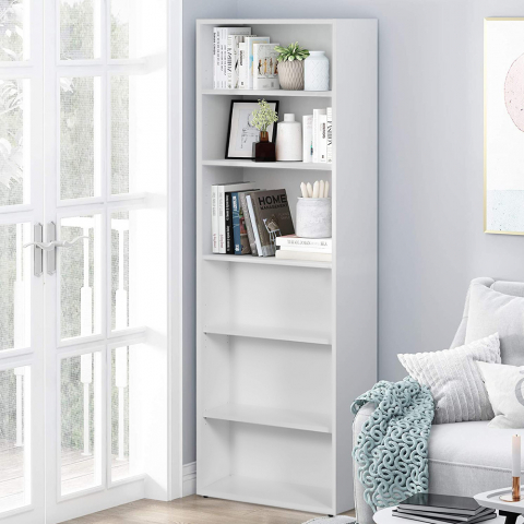White Wood Storage Unit Bookcase with 6 Shelves for Office Living Room Bedroom Parallelepiped Promotion