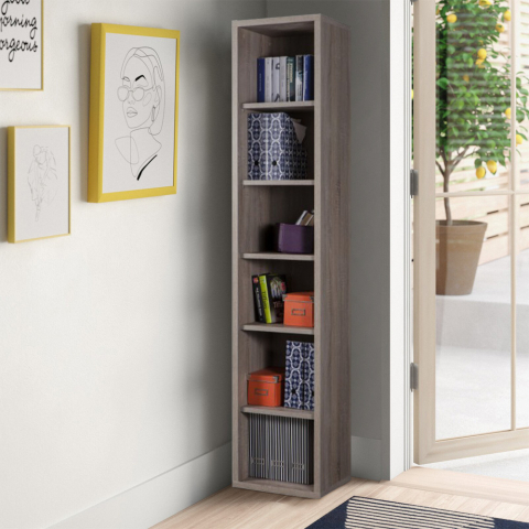 Tall Narrow Grey Wood Booksheld with 6 Shelves Big Ben Promotion