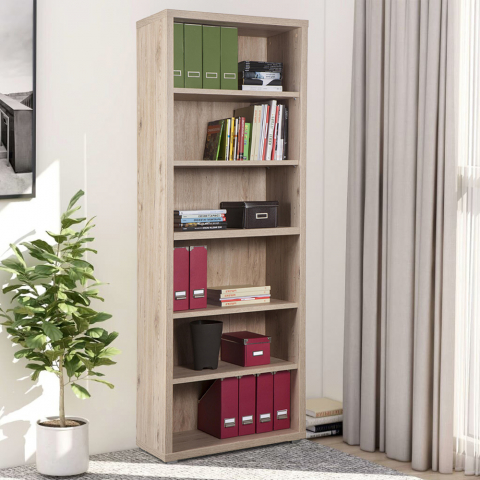Bookcase in oak effect wood classic design with 6 shelves Virginia Promotion