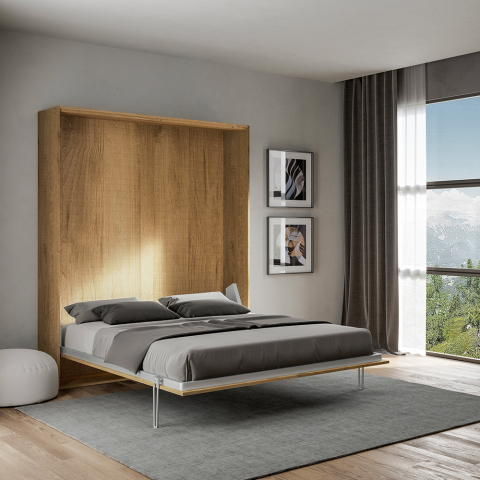 Folding double bed 160x190cm wardrobe wood Kentaro Oak Promotion