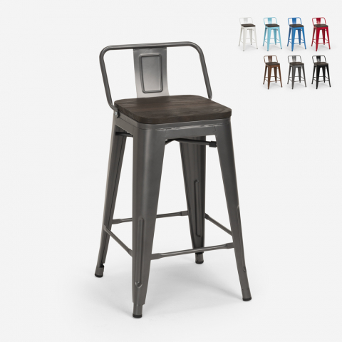 high stool industrial design metal wood style bar kitchen steel wood top Promotion