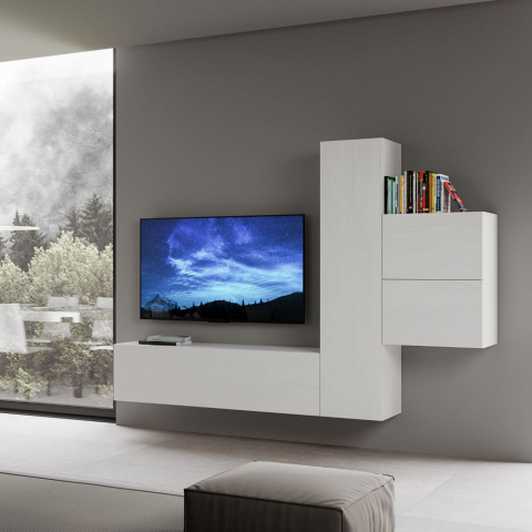 Living room TV stand 4 wall units wood white modern A17 Promotion