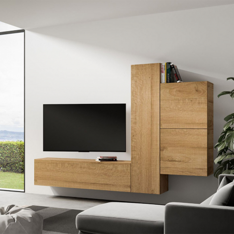 Suspended living room wall system TV stand 4 wall units wood A112 Promotion