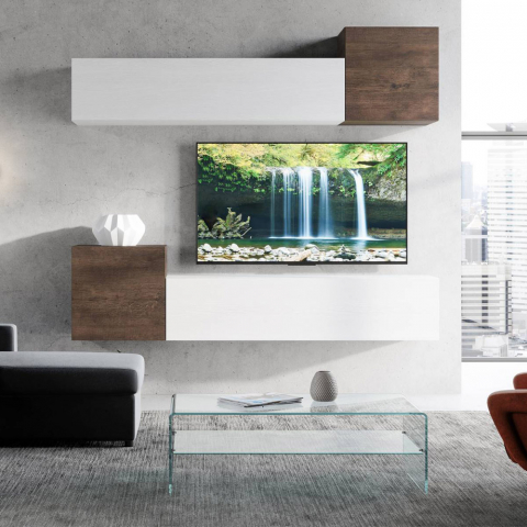 4 wall-mounted hanging TV stand living room wood white A37 Promotion