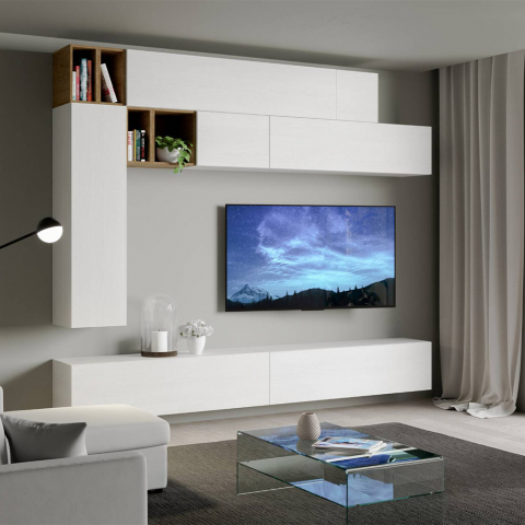 Modern living room wall-mounted TV stand white wood A106 Promotion