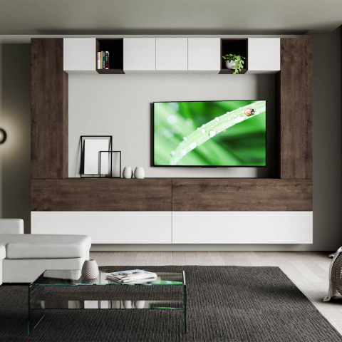 Modern suspended living room TV wall unit wood white A105 Promotion