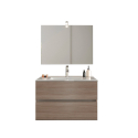 Bathroom cabinet suspended base 2 drawers mirror LED lamp ceramic sink Kallsjon Oak Offers