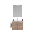 Bathroom cabinet suspended base 2 doors ceramic sink towel holder mirror LED lamp Vanern Oak Discounts