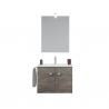 Bathroom cabinet suspended base 2 doors towel holder sink ceramic mirror LED lamp Vanern Noir Offers