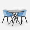 Set 2 chairs design black square table 70x70cm modern Navan Black Measures