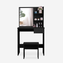 Black make-up station with drawer mirror and Mayca Black stool On Sale