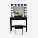 Gaia Black Makeup Vanity with LED Bulbs, Mirror, and Stool On Sale