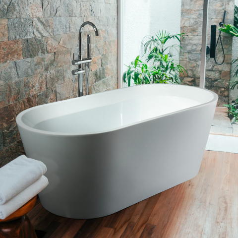 Arbe Oval-Shaped Resin Freestanding Bathtub