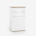 White Glossy 2 Drawers 1 Door Dresser with a Natural Oak Base Sale