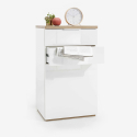 White Glossy 2 Drawers 1 Door Dresser with a Natural Oak Base Offers