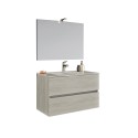 Bathroom cabinet suspended base 2 drawers mirror LED lamp ceramic sink Kallsjon Gris Offers