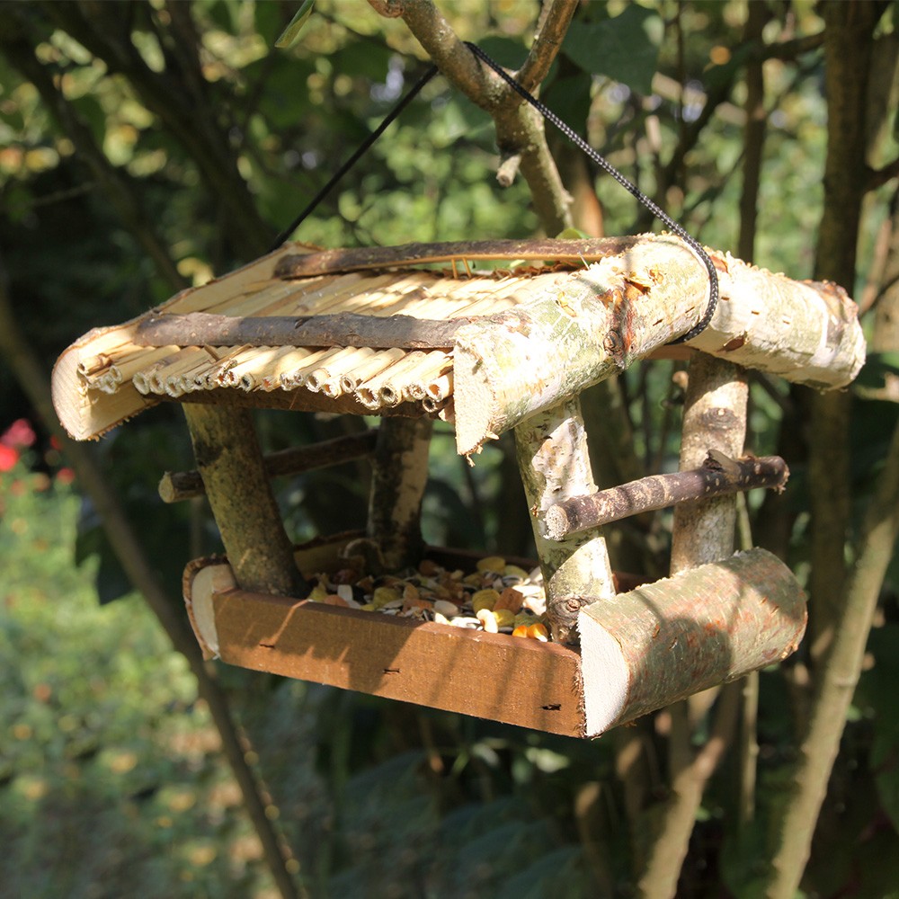 Wild bird feeder in wood for outdoor Natural