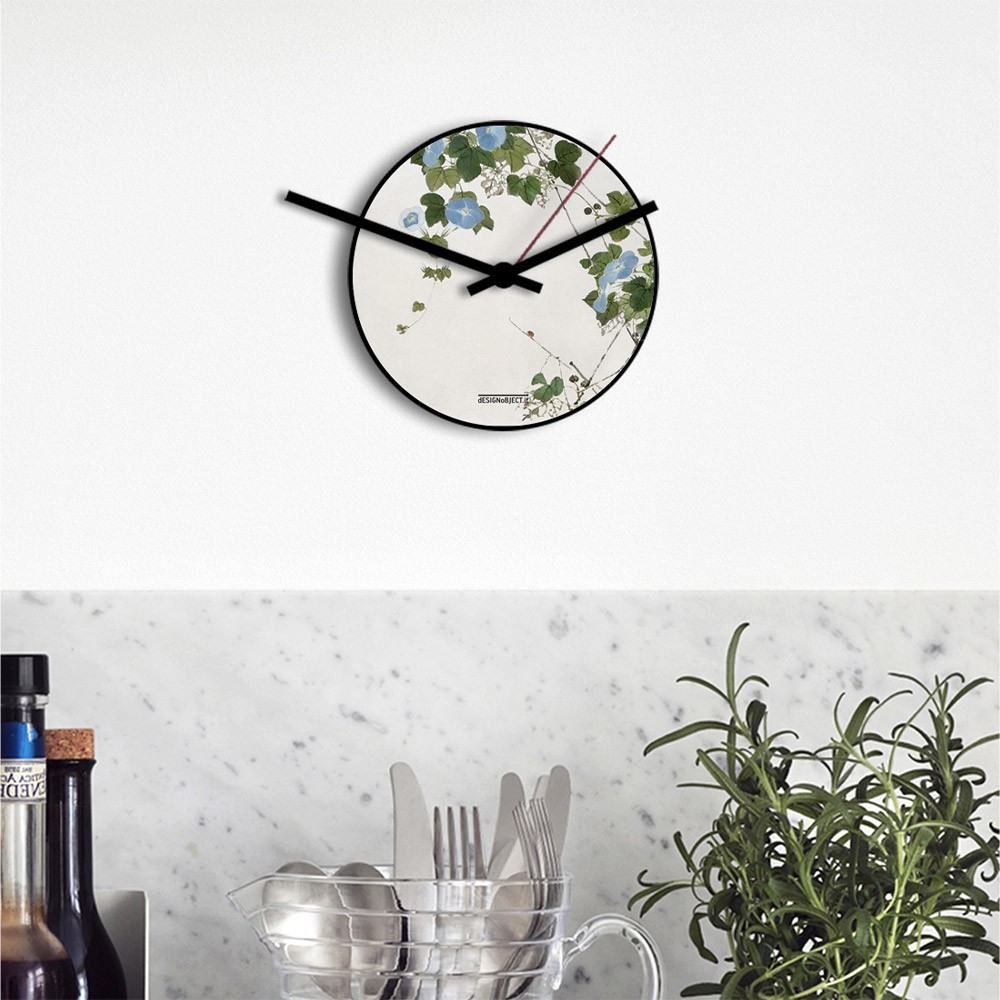 Small round wall clock modern design nature Fiori Blu