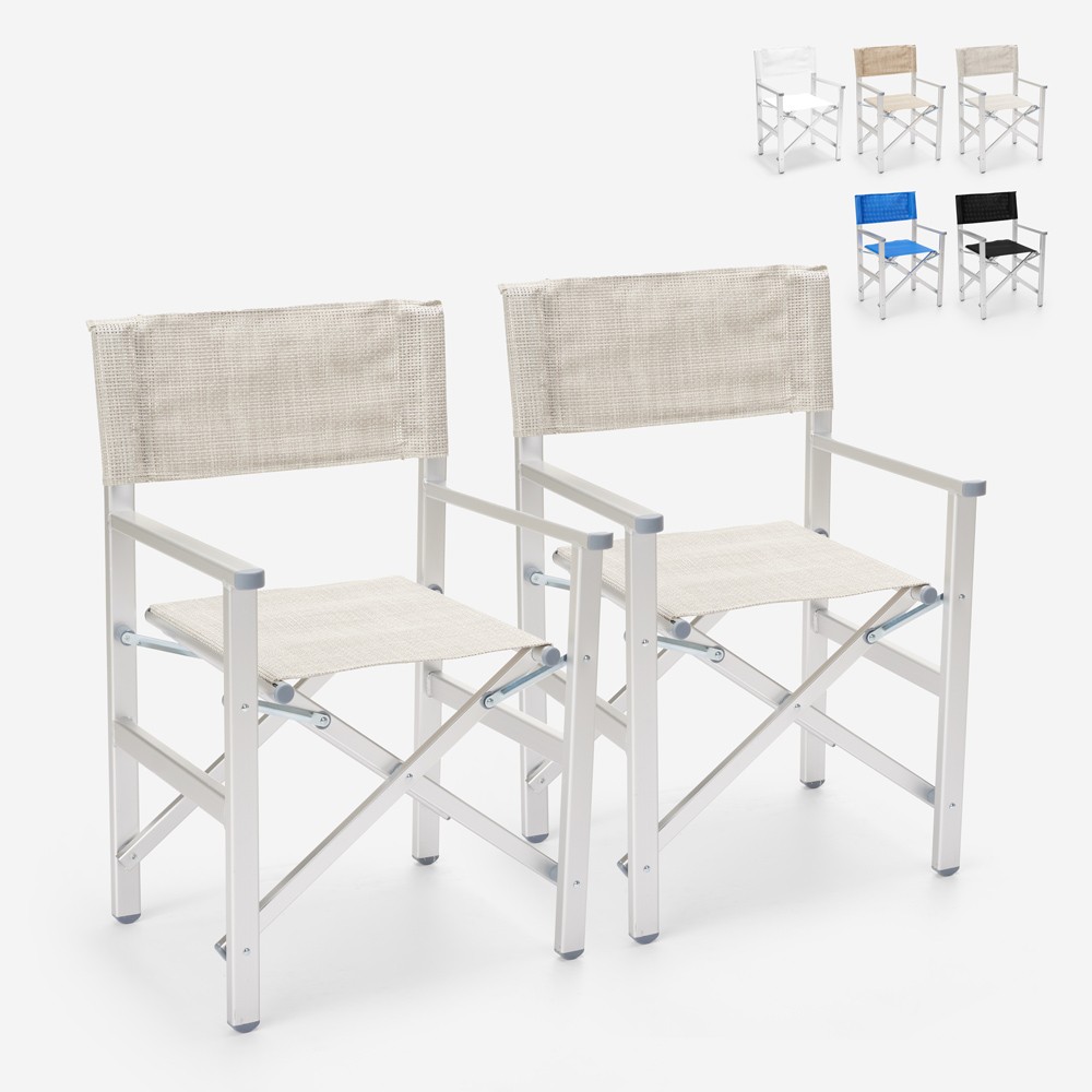 2 Folding beach chairs portable aluminium textilene Regista Gold