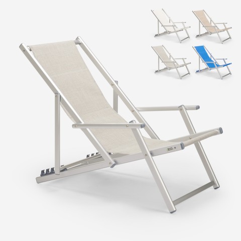 Sea beach deck chair with aluminum folding armrests Riccione Gold Lux