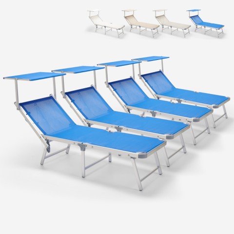 4 sun loungers beach folding aluminum deckchair Gabicce Gold
