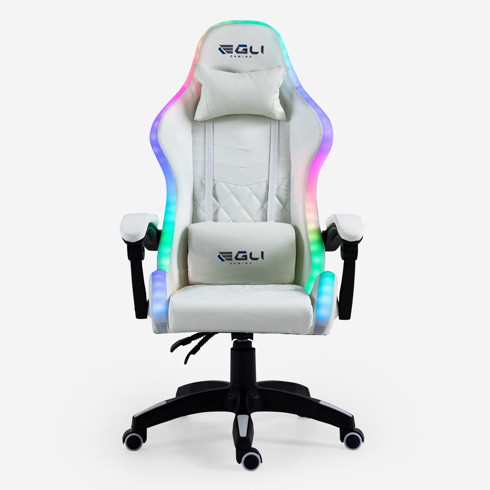 Pixy Plus White Gaming Chair with LED, Ergonomic Reclining Massage Chair