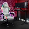 White Gaming Chair with LED, Reclining Ergonomic Design, Pixy Cushion On Sale