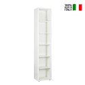Tall Narrow White Wood Booksheld with 6 Shelves Tower On Sale