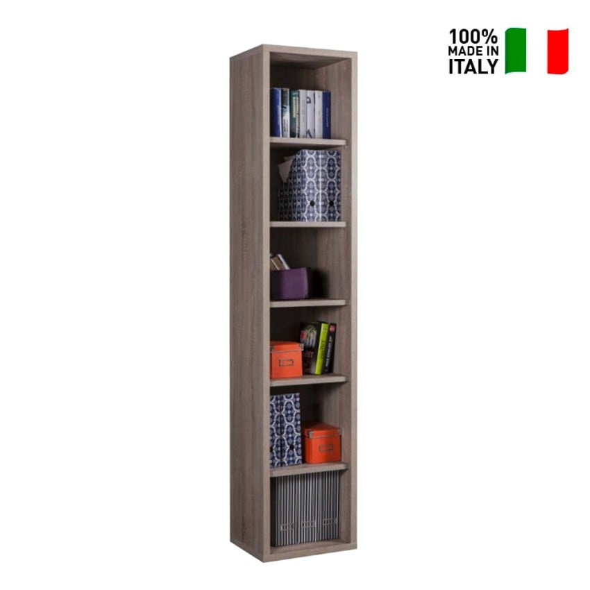 Bookcase Tall Narrow Bookshelf with 6 Tier Shelves Grey Big Ben