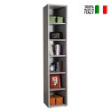 Modern narrow wooden bookcase with 6 shelves colour grey Hart On Sale