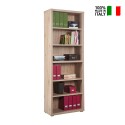 Bookcase in oak effect wood classic design with 6 shelves Virginia On Sale