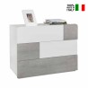 Nightstand Bedside Dresser White Glossy 3 Drawers and Cement Effect for a Modern Design On Sale