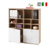 Modern bookcase in wood and white lacquered with open compartments and sliding drawers for living room and office Aurora Offers