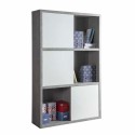 Glossy White with cement effect Wooden Bookcase Bookshelf 12 Compartments Equipped With Sliding Door Pratico Offers