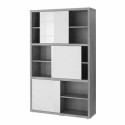 Glossy White with cement effect Wooden Bookcase Bookshelf 12 Compartments Equipped With Sliding Door Pratico Sale