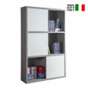 Glossy White with cement effect Wooden Bookcase Bookshelf 12 Compartments Equipped With Sliding Door Pratico On Sale